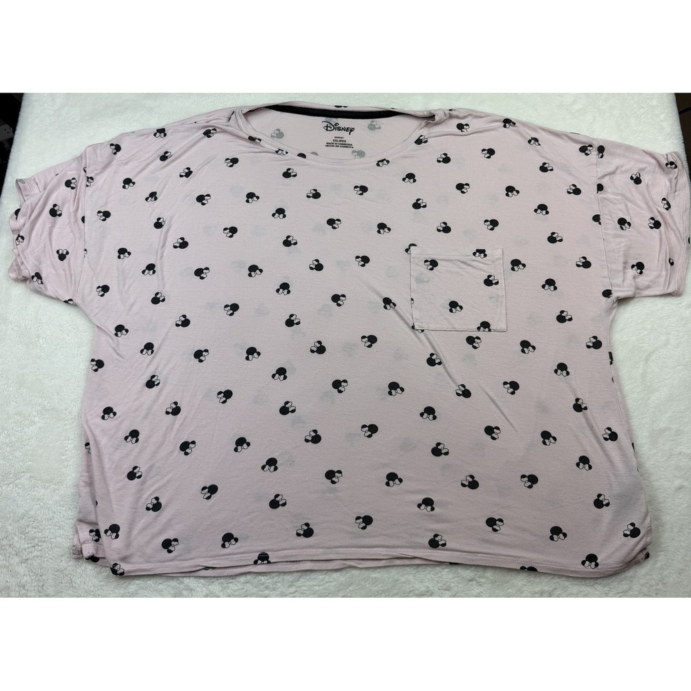 Disney Minnie Mouse Pale Pink Pocket T-Shirt Womens XXL All Over Print Short Slv